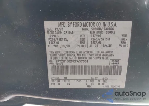 1999 Ford Ranger Xlt from USA, damaged, VIN 1FTZR15X9XTA37551